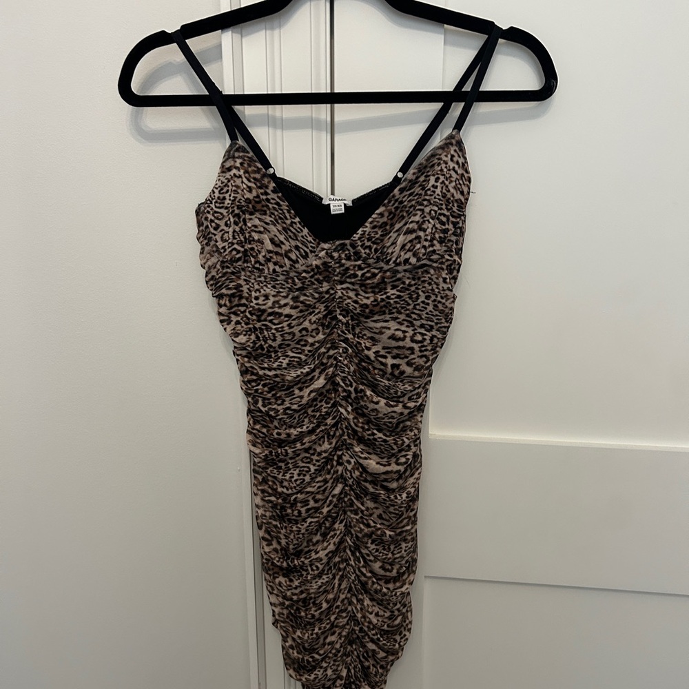 Garage Leopard Ruched Mini Dress - Black Straps